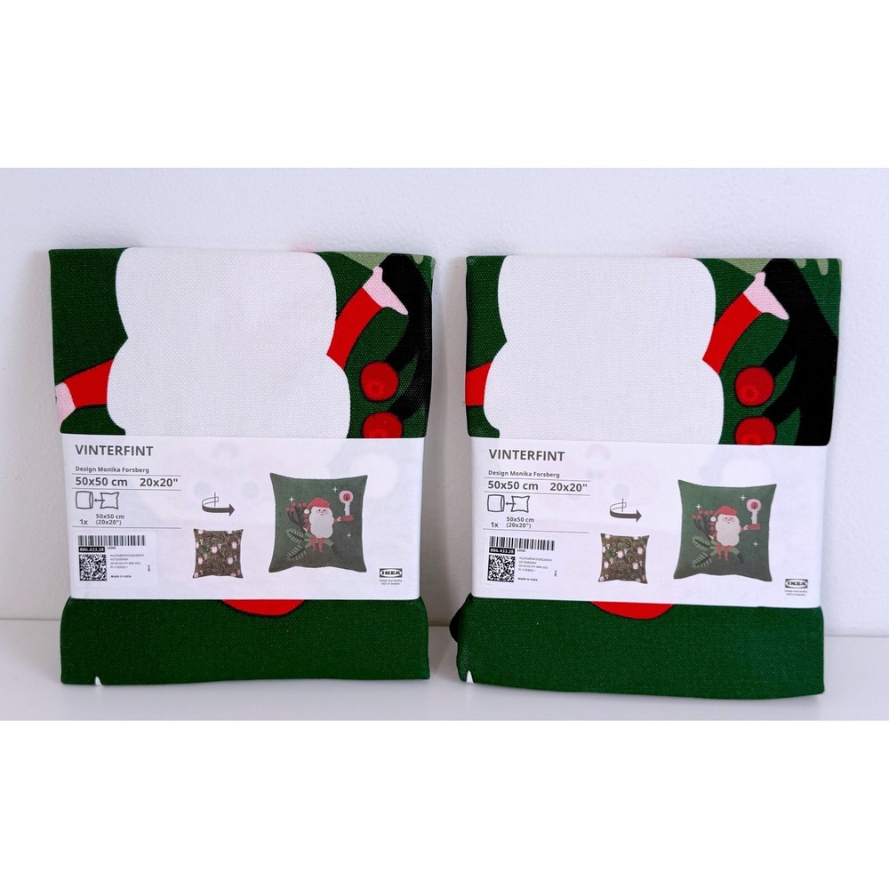 Set of 2 IKEA VINTERFINT Santa Claus Cushion Covers 20x20 Green Cotton